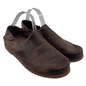 OluKai Brown Leather Upper Rubber Sole Honolulu Slip On Casual Loafer Shoes